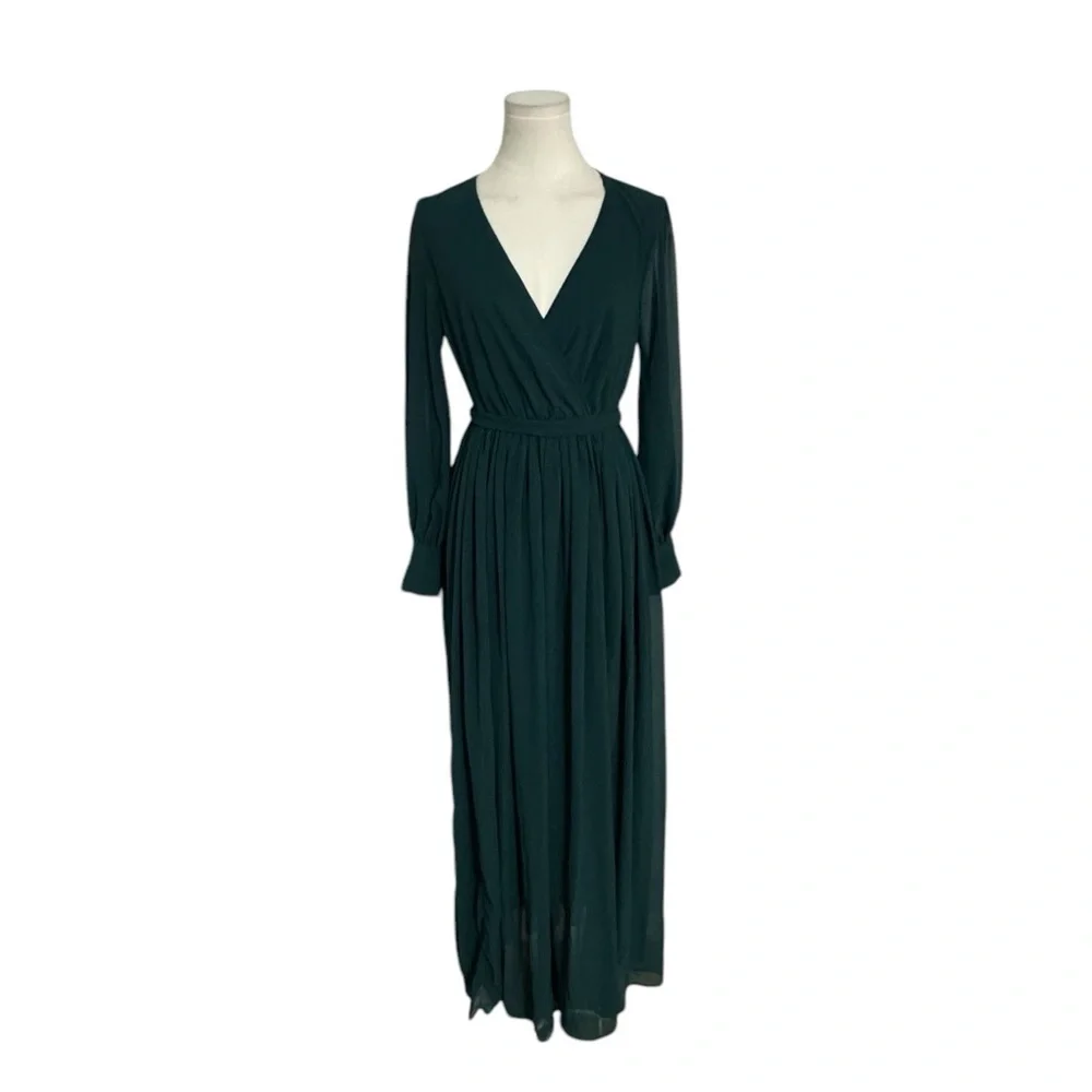 BALTIC BORN Celine Maxi Dress Hunter Green Size S Wedding Party Wrap Flowy Slits - Picture 11 of 15